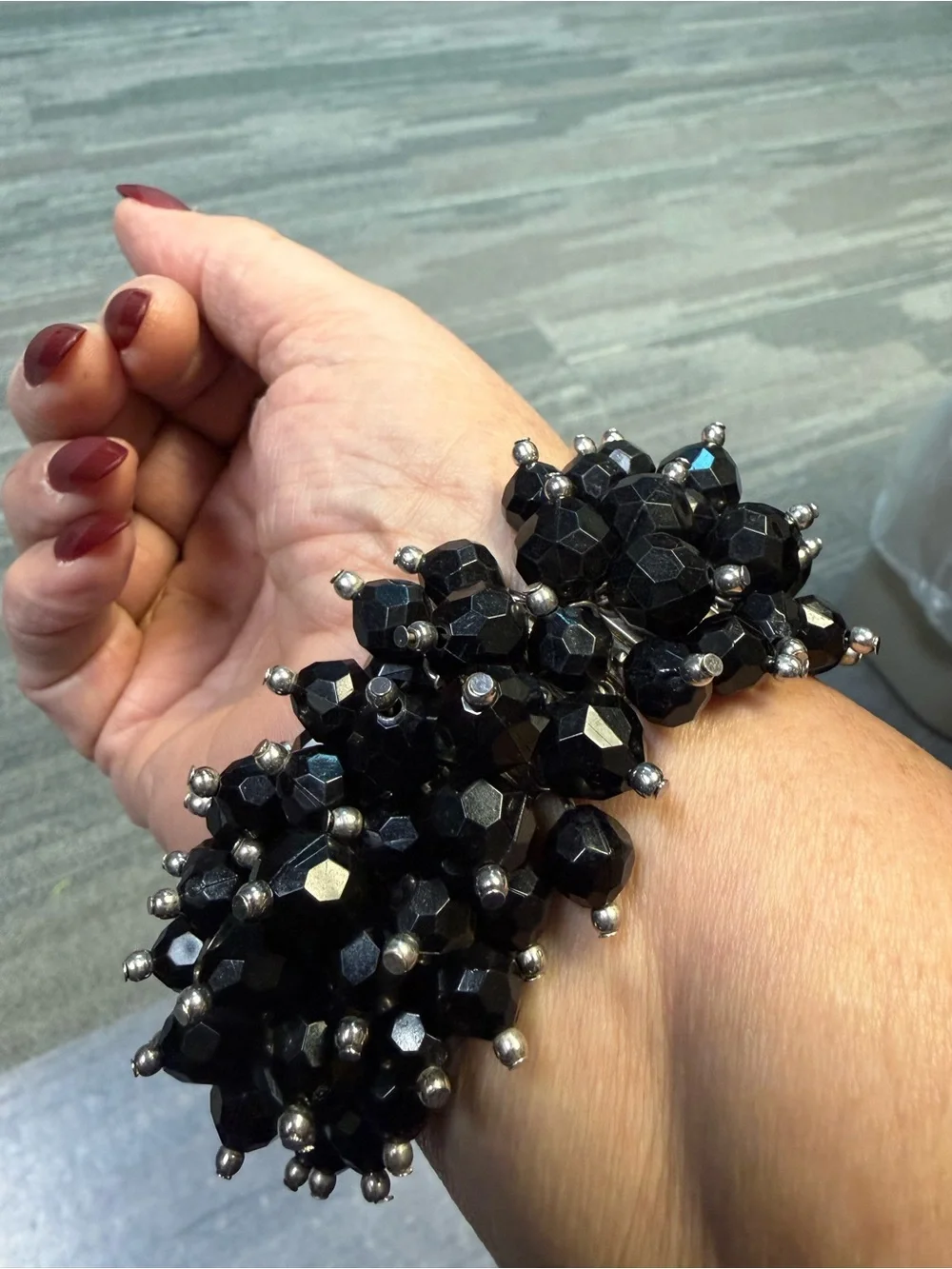 Black Crystal Beaded Cha-Cha Accordion Statement Bracelet
